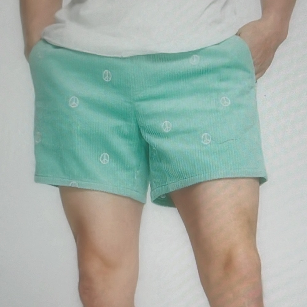 Asos Design Mint Corduroy Slim Short with Embroidery Peace Sign Men's Size L NWT